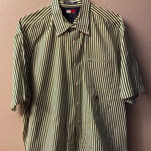 Vintage Tommy Hilfiger Green Striped Shirt XL Short Sleeve